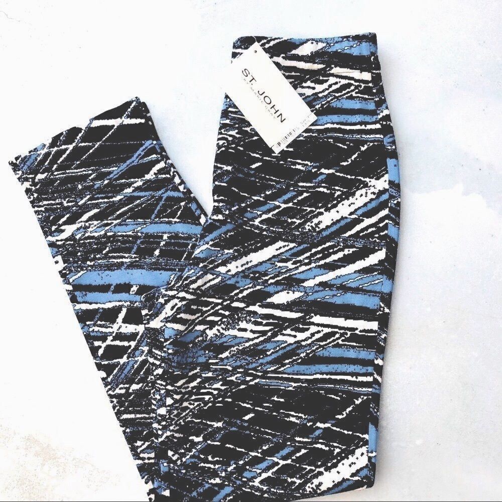 St. John Collection Black, Blue & White Graphic Knit Pants